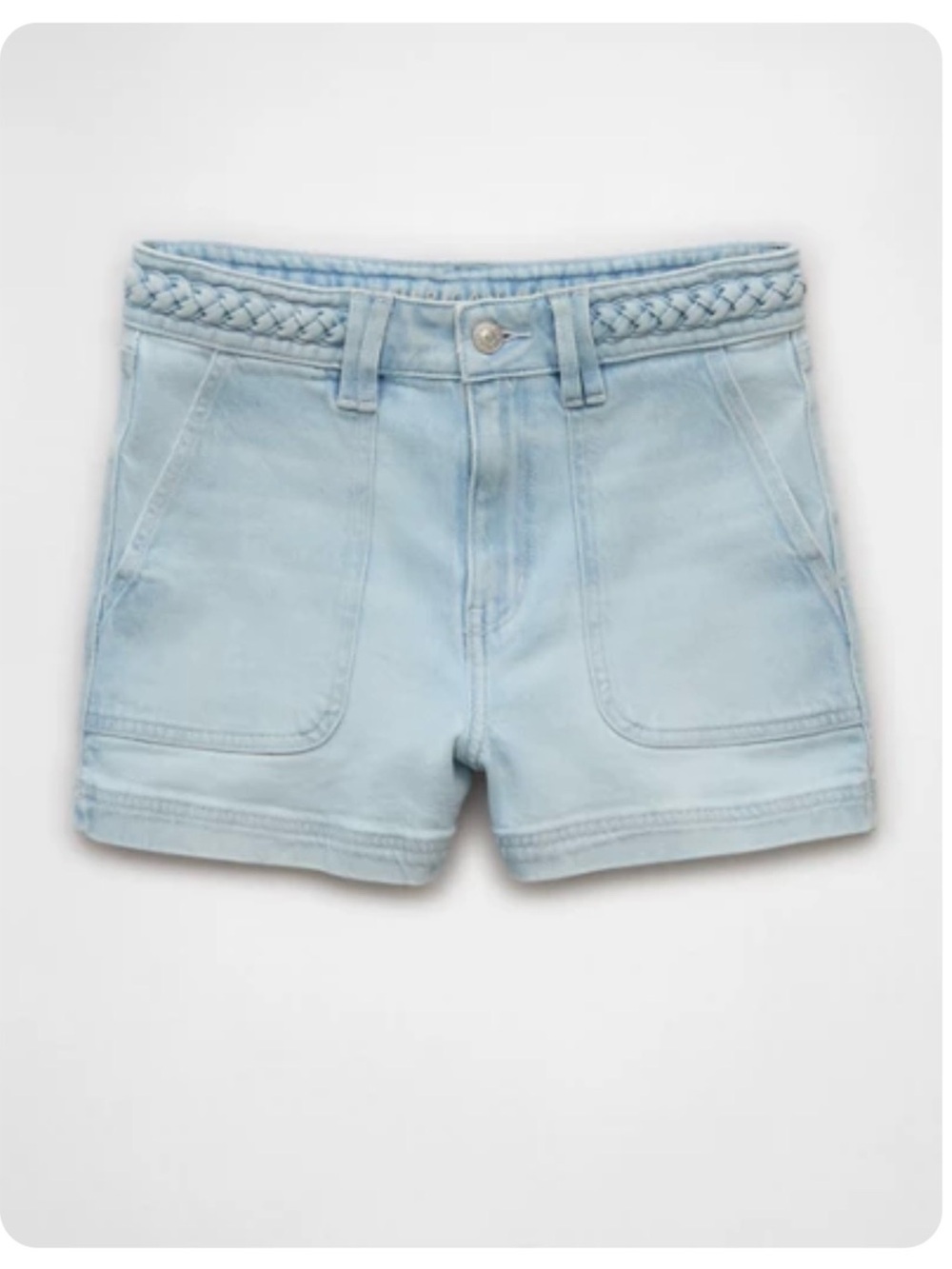 American Eagle Braided-Waist Stretch Mom Shorts